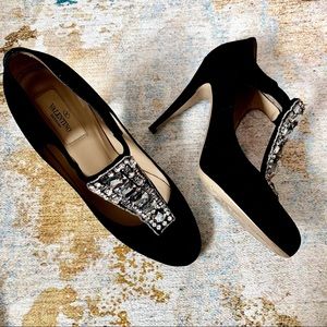 Valentino Black Suede Crystal Diamanté Heel sz39